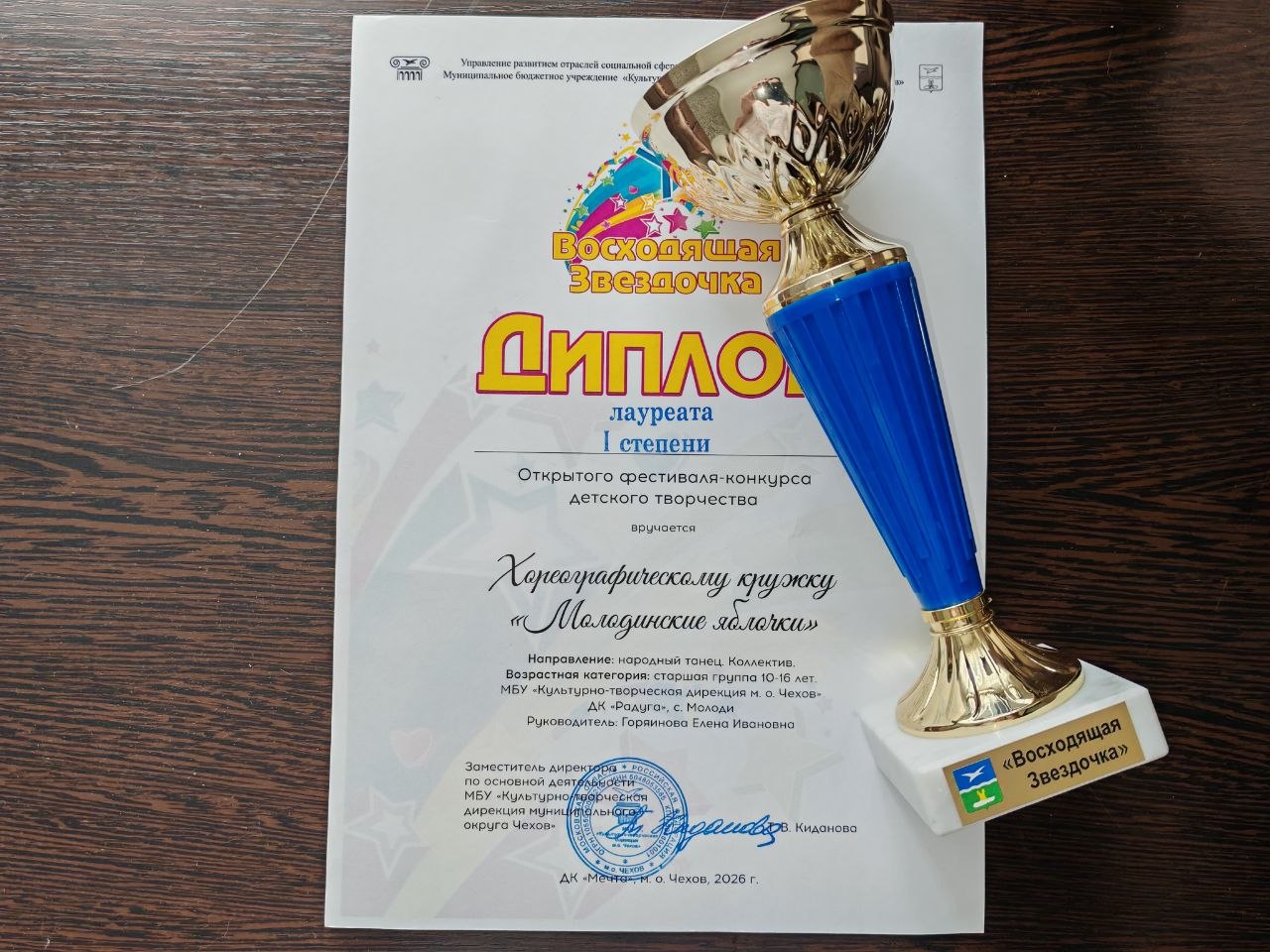 Подробнее о статье Поздравляем «Молодинские яблочки!», юных художников «Многоцветие» и вокальный кружок «Радуга»! с .Молоди м.о Чехов